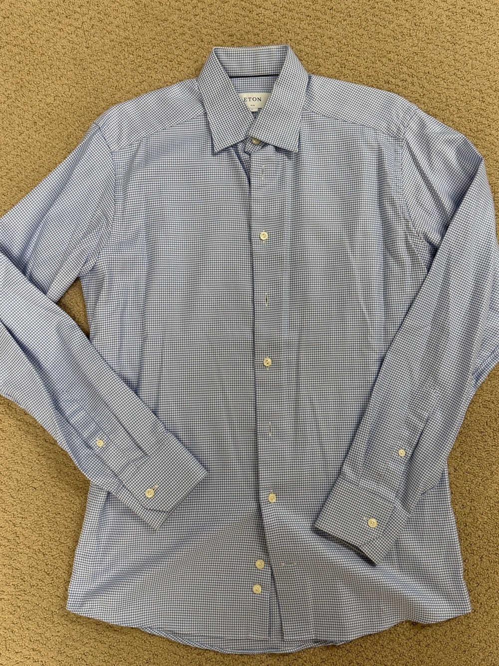 Eton Light Blue Micro-Check Dress Shirt in Medium